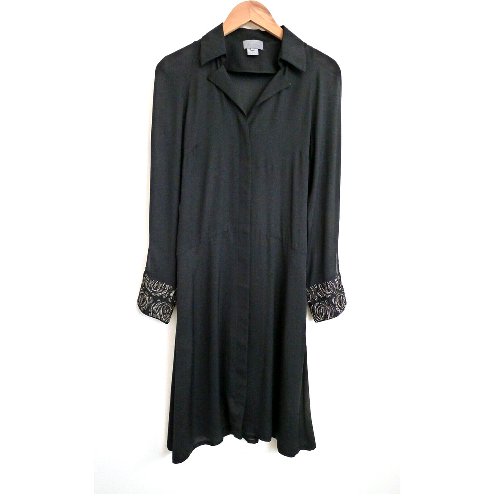 MAIYET Ethical Hand Beaded Cuff Silk Shirt Duster Midi Dress YOOX 34 0 2 XS $895